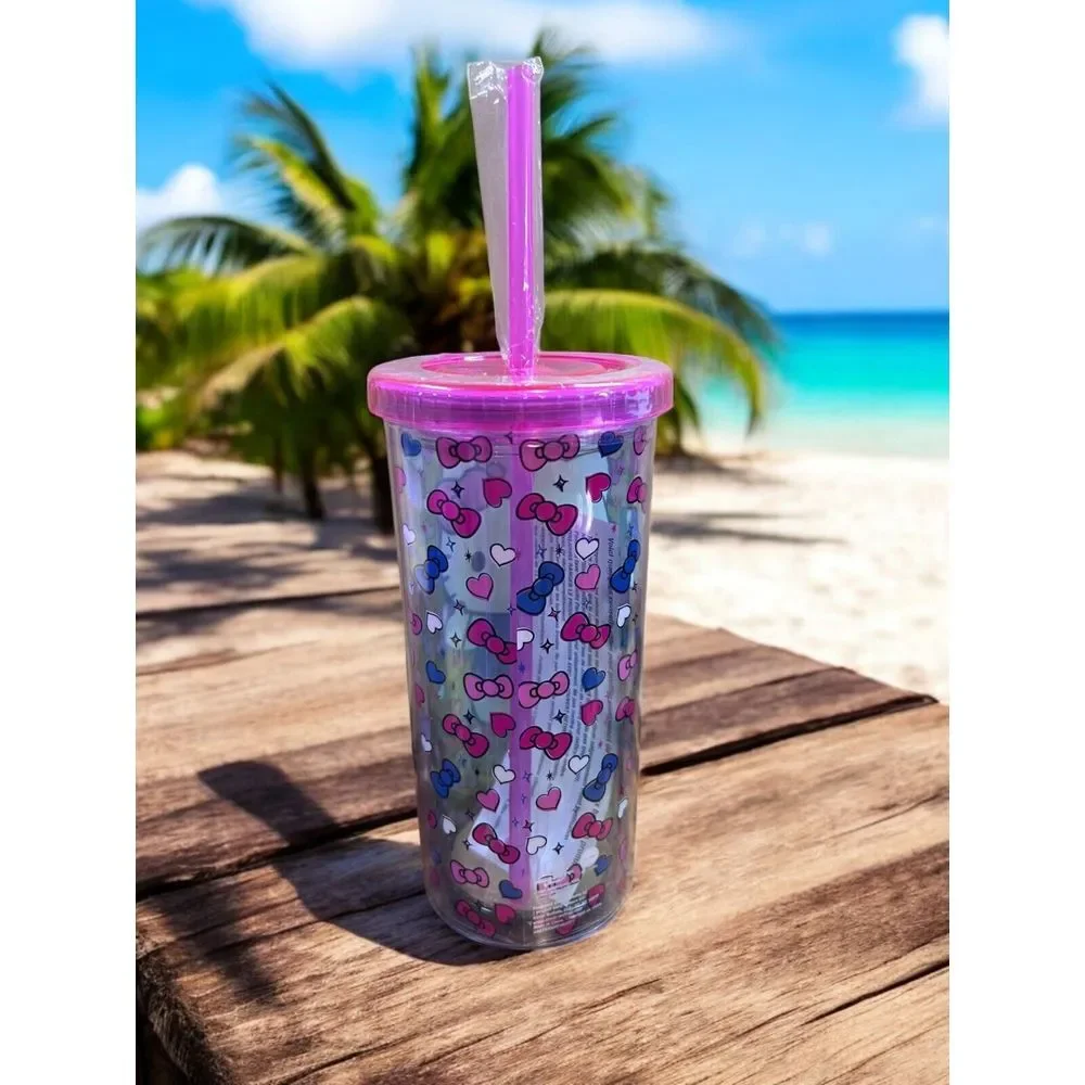 Hello Kitty Cup Tumbler Pink & Blue‎ Bows Hearts Pink Straw NEW Blue outfit